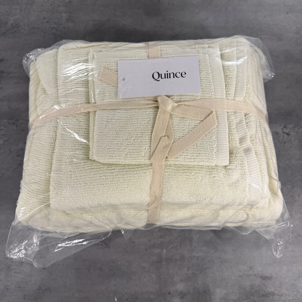 Quince Towel Bundle Unisex OS Turkish Ribbed Quick Dry Ivory Cream Beige NEW